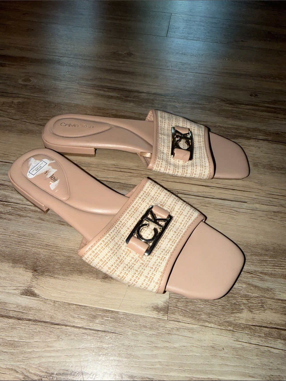 Calvin Klein Blush Slide Mules with Gold Logo Accent